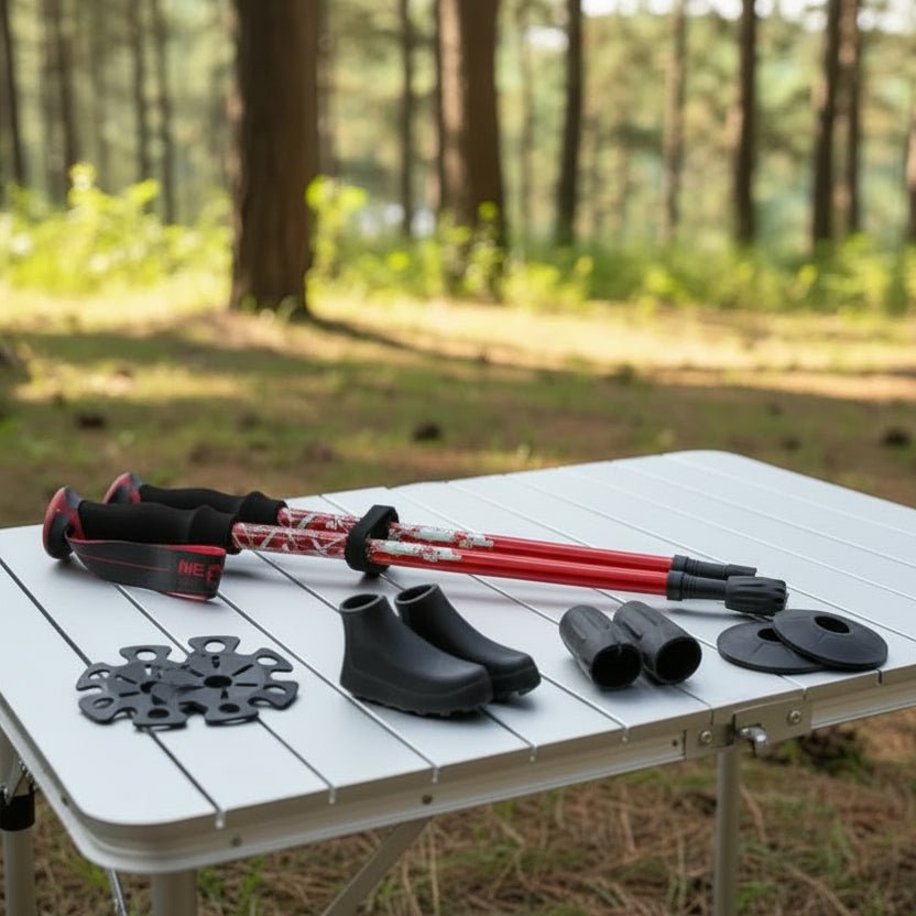 Unisex foldable trekking poles for hiking, backpacking, and outdoor adventures.