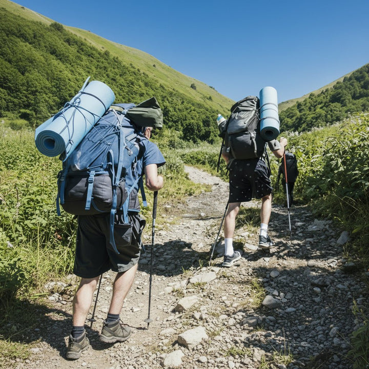 Durable foldable trekking poles providing stability and support on challenging trails.