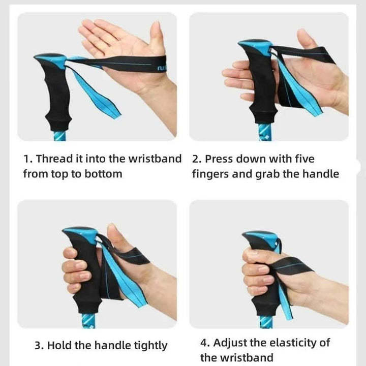 Compact foldable hiking poles, ideal for backpackers seeking lightweight outdoor gear.