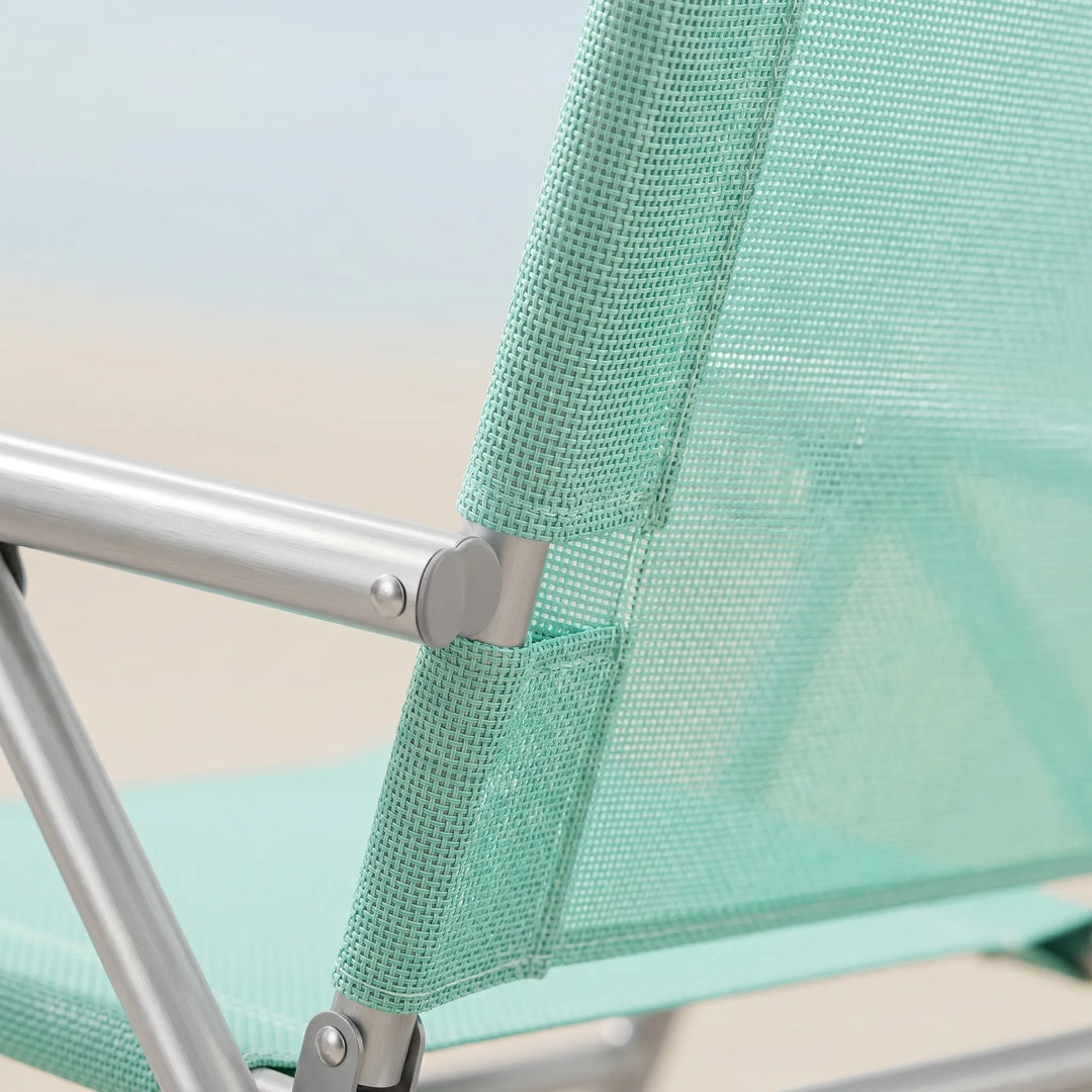Adjustable folding beach chair, ideal for summer outdoor seating. Sturdy & portable for your next beach trip.
