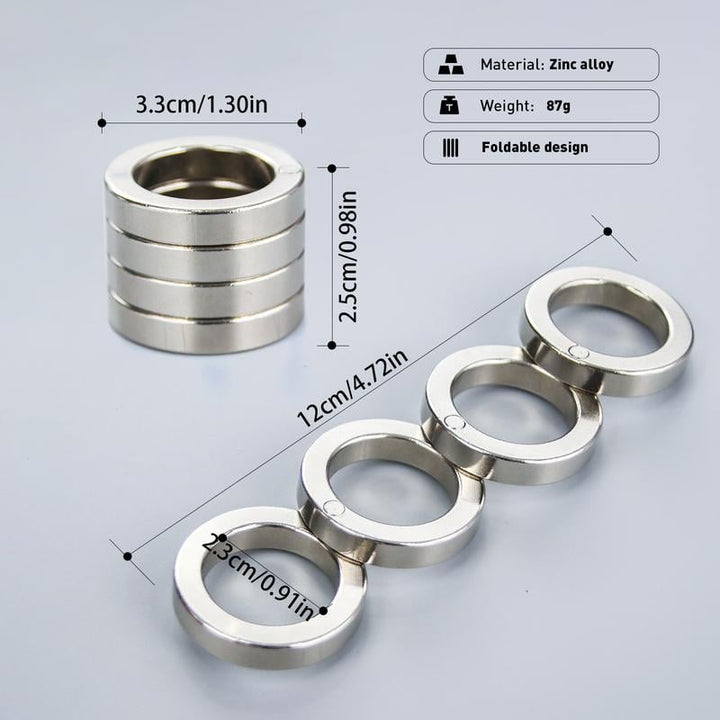 Sleek unisex four-finger folding fidget ring, a calming sensory tool for mindfulness.