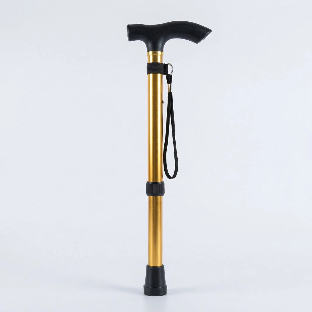 Sleek black aluminum folding walking cane, lightweight yet durable. A reliable adjustable mobility aid.