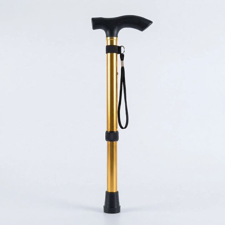 Sleek black aluminum folding walking cane, lightweight yet durable. A reliable adjustable mobility aid.