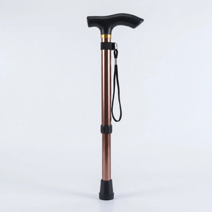 Portable folding cane for elderly & handicap support, offering adjustable height & reliable balance for users.