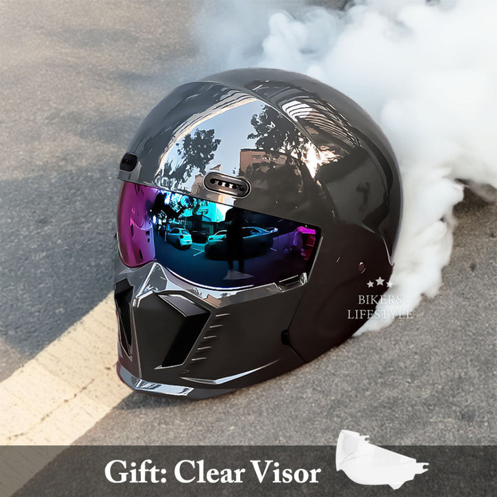 Full face motorcycle helmet, safety certified unisex riding gear for men, women, and bikers.