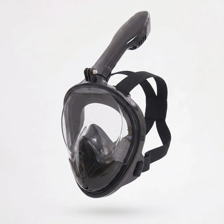 Comfortable full-face snorkel mask designed for natural breathing, ensuring a relaxing panoramic underwater swimming experience.