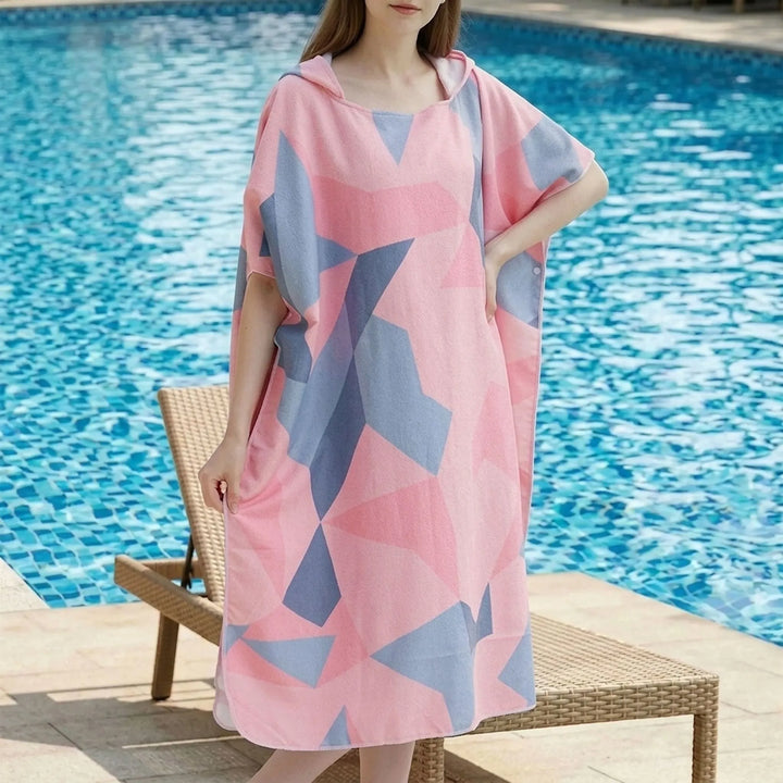 Unisex geometric print hooded changing robe for post-swim comfort & privacy.