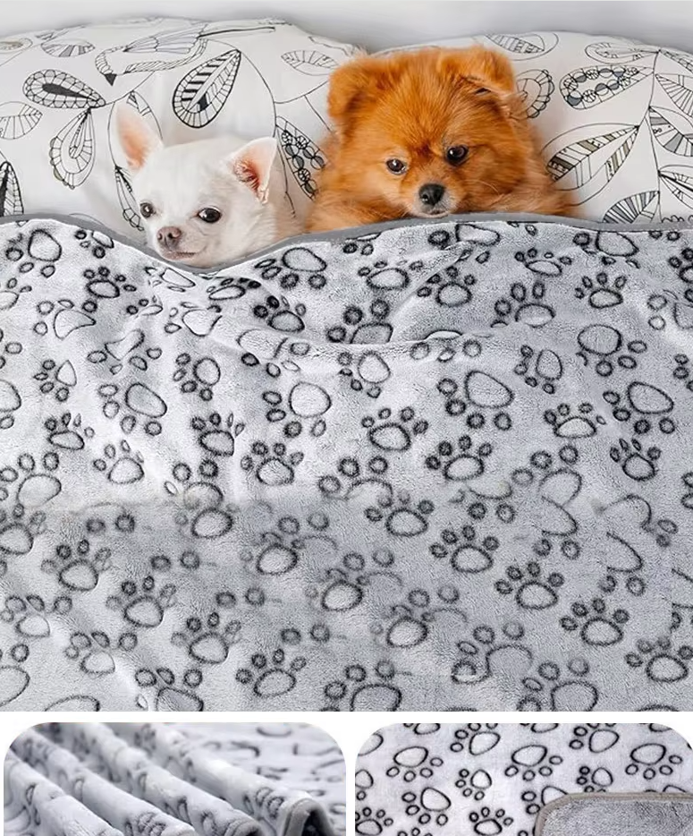 Paw pattern pet blanket, ideal sofa protector for dogs, unisex gray comfort