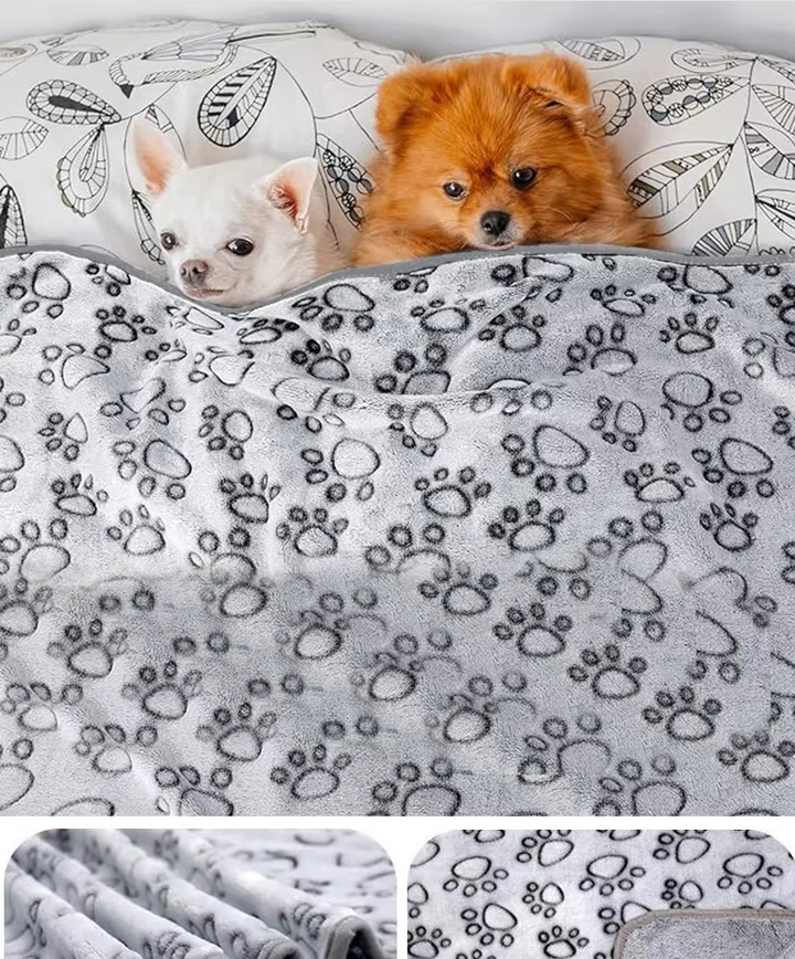 Paw pattern pet blanket, ideal sofa protector for dogs, unisex gray comfort