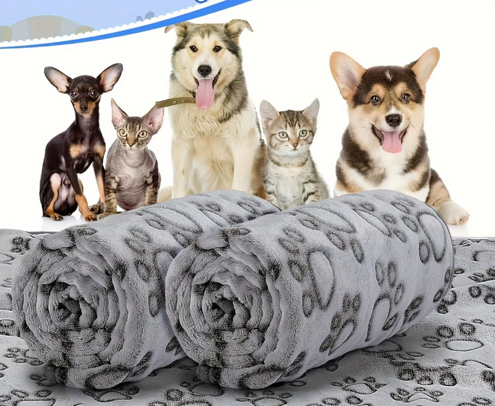 Soft gray paw print pet blanket, furniture protection for dog beds and sofas