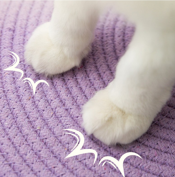 Versatile hand-woven cotton pet bed with animal pattern, ideal for small to medium cats