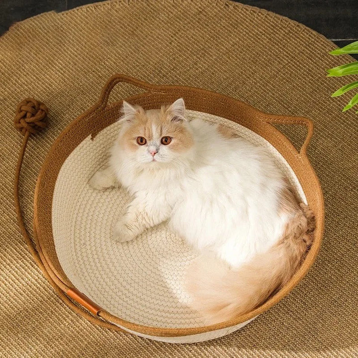 Modern eco-friendly cotton rope cat bed, a durable pet lounge for feline comfort