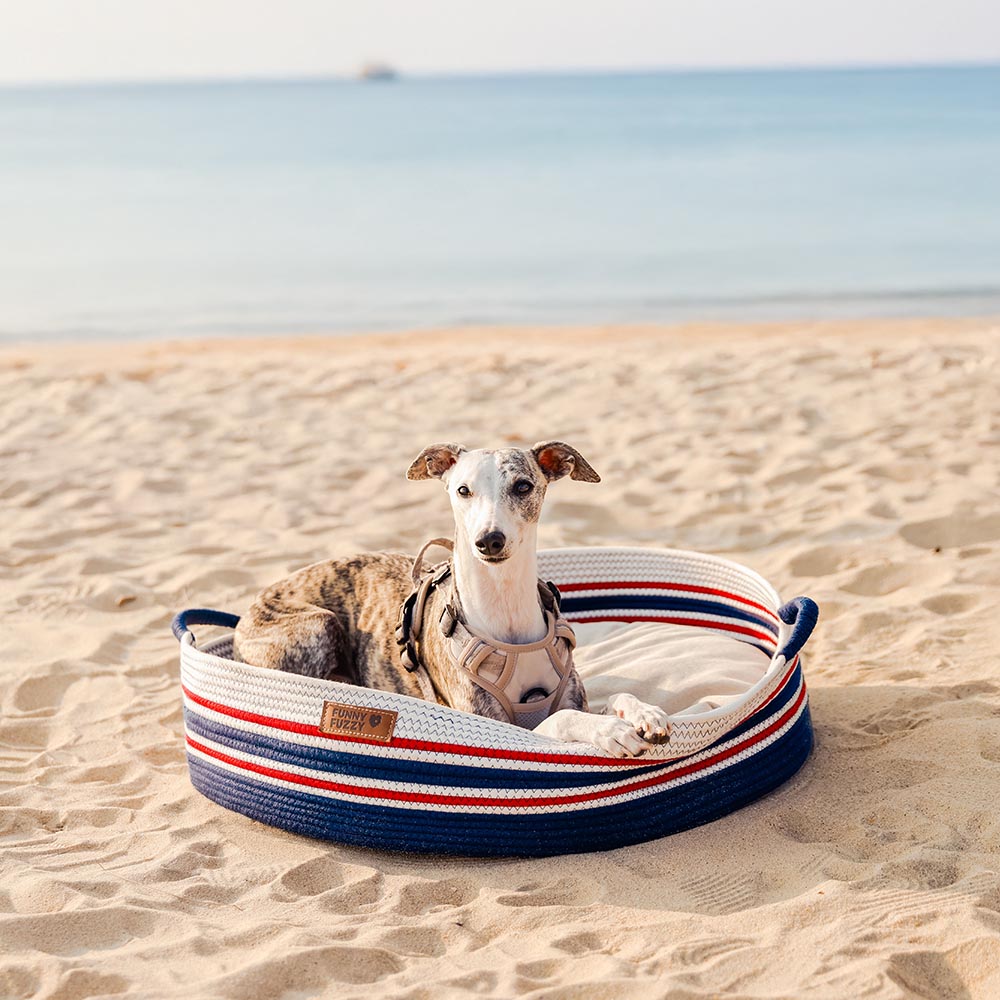 Unisex handcrafted striped pet bed for dogs & cats, calming & cozy design