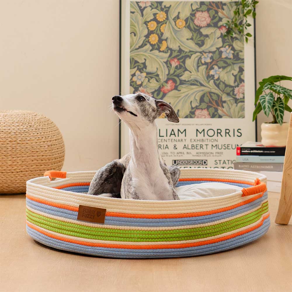 Unisex striped pet bed, a calming oasis for both dogs and cats