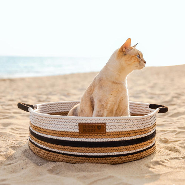 Durable striped pet bed, handwoven with care for long-lasting use