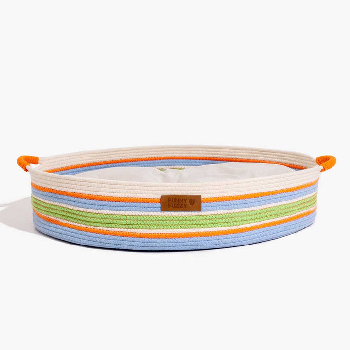 Handcrafted striped pet bed, an essential piece of pet furniture