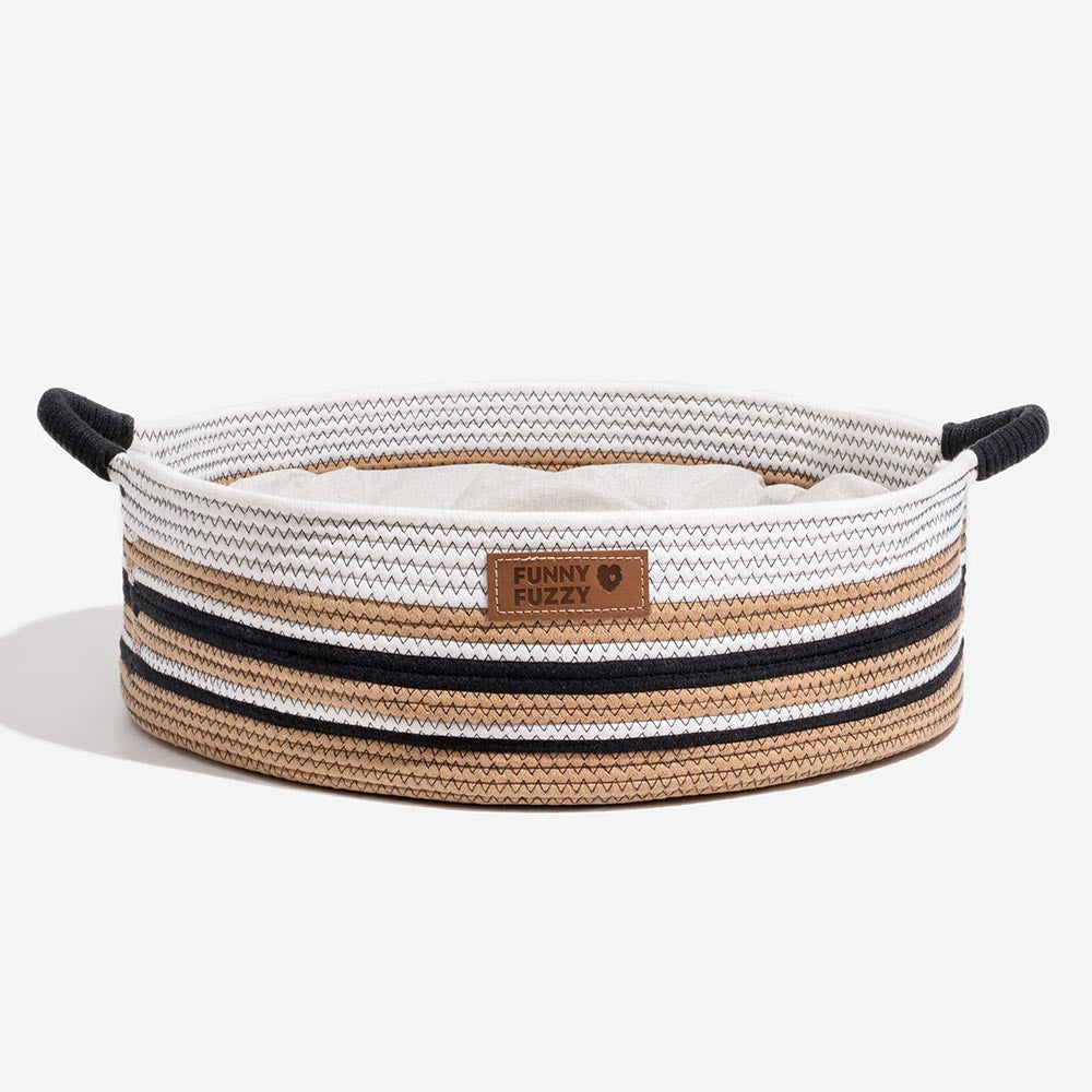 Calming striped pet bed, carefully handwoven for your beloved pet