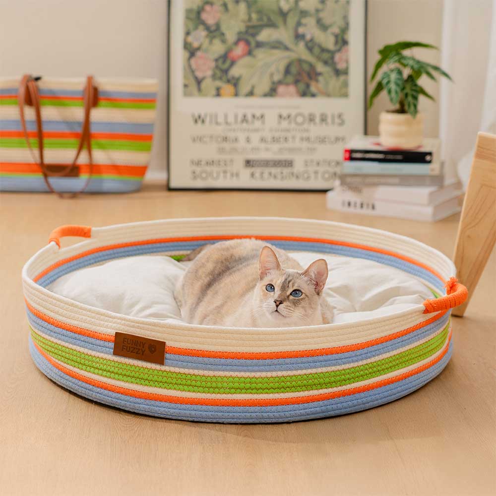 Handcrafted striped dog bed, perfect pet furniture for a calming rest