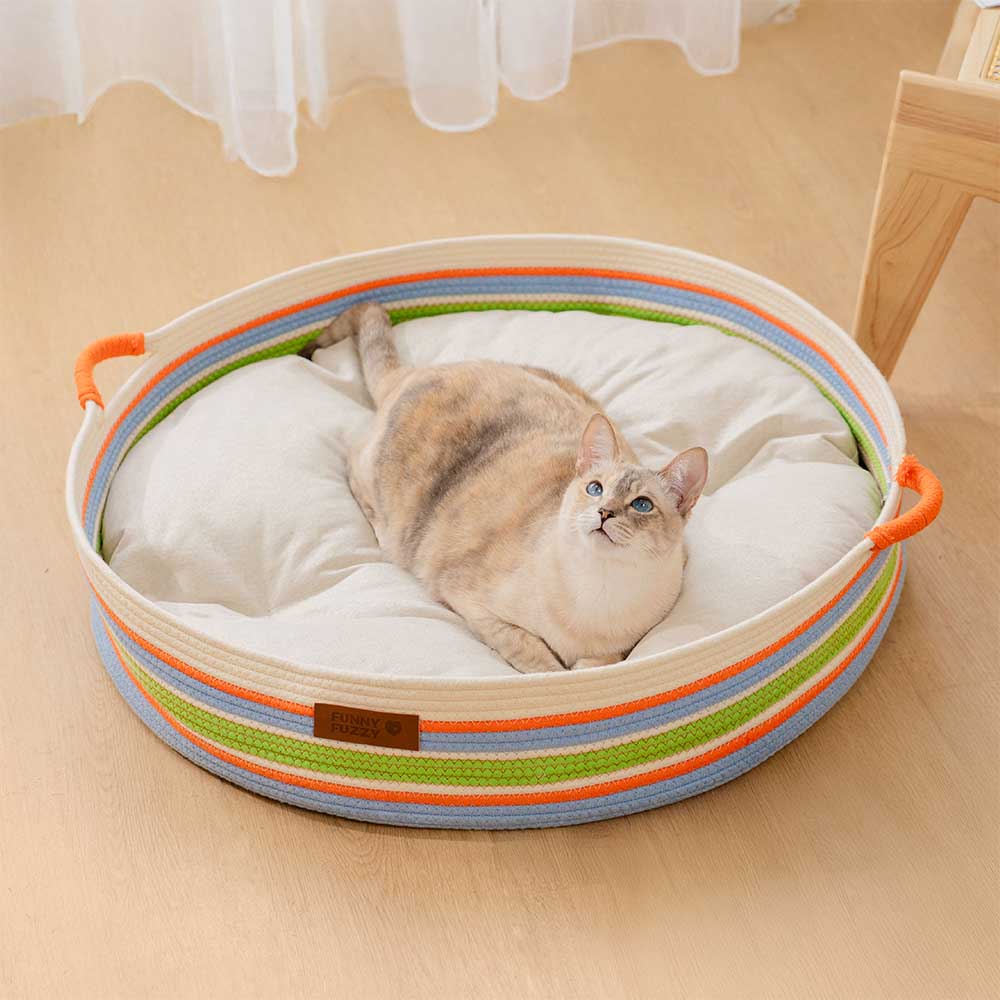 Unisex striped cat bed, a handwoven and cozy addition to any home