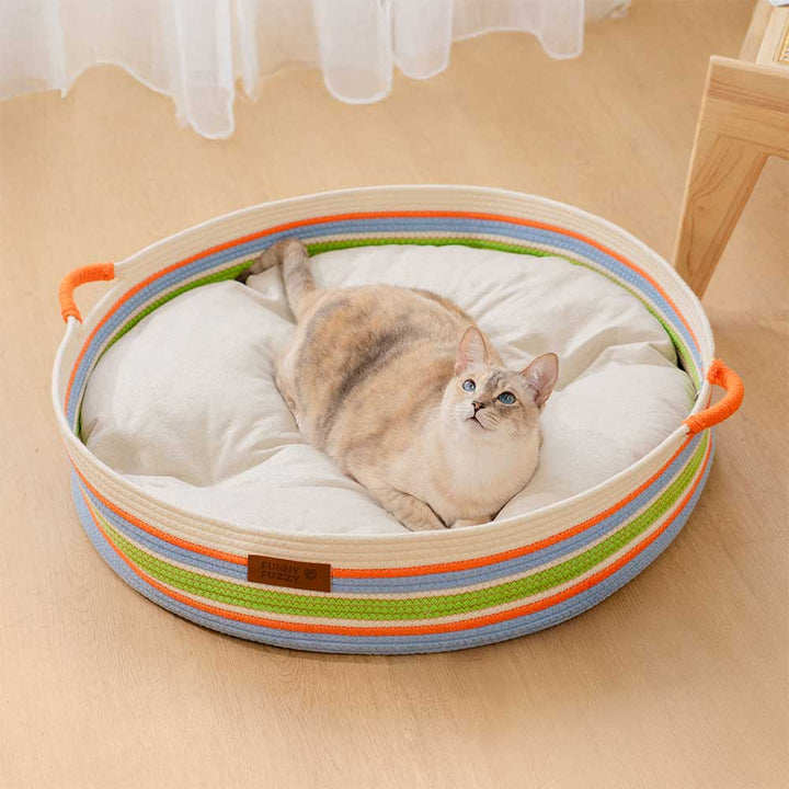 Unisex striped cat bed, a handwoven and cozy addition to any home
