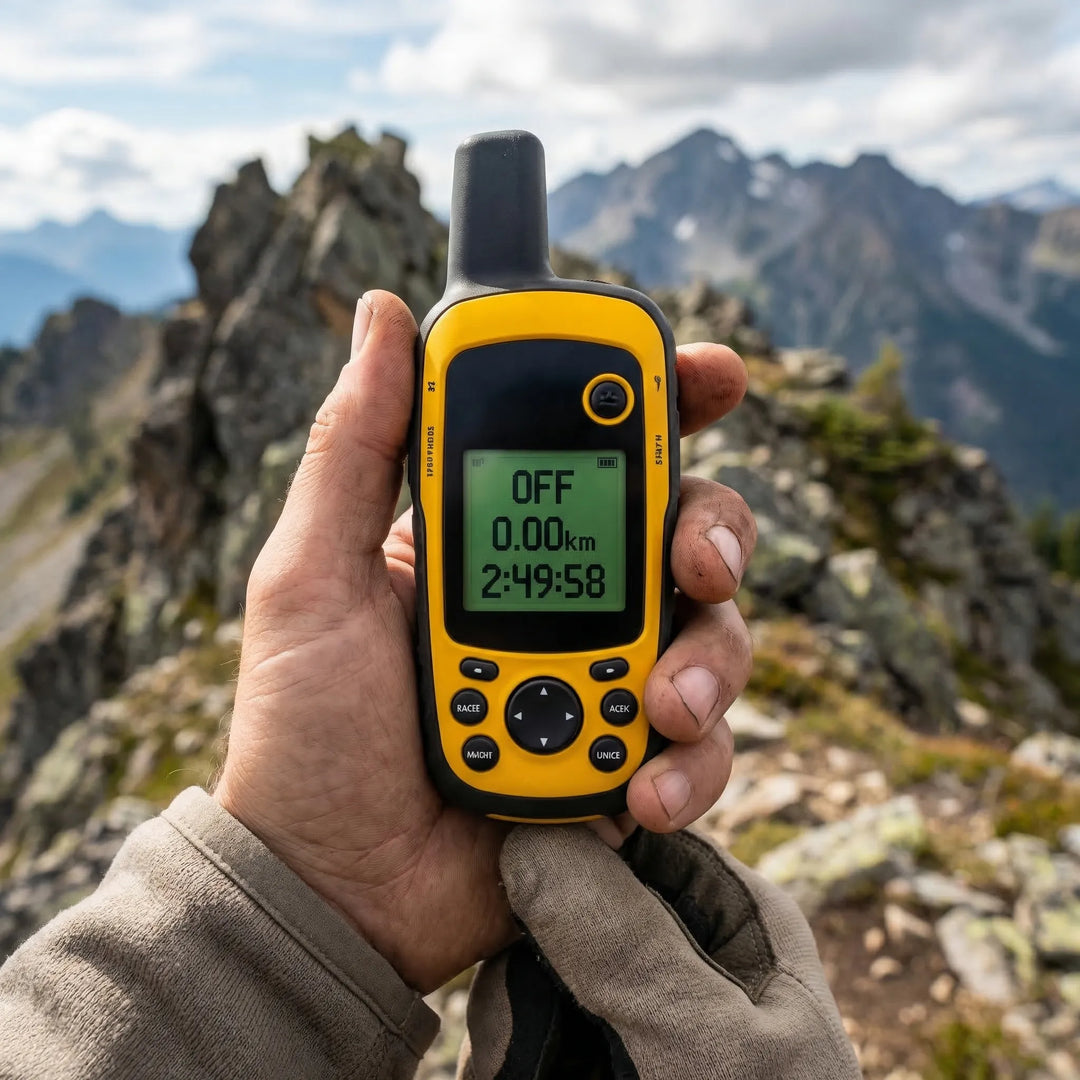 Unisex handheld GPS for outdoor navigation, hiking, and camping with altimeter, compass, & thermometer.
