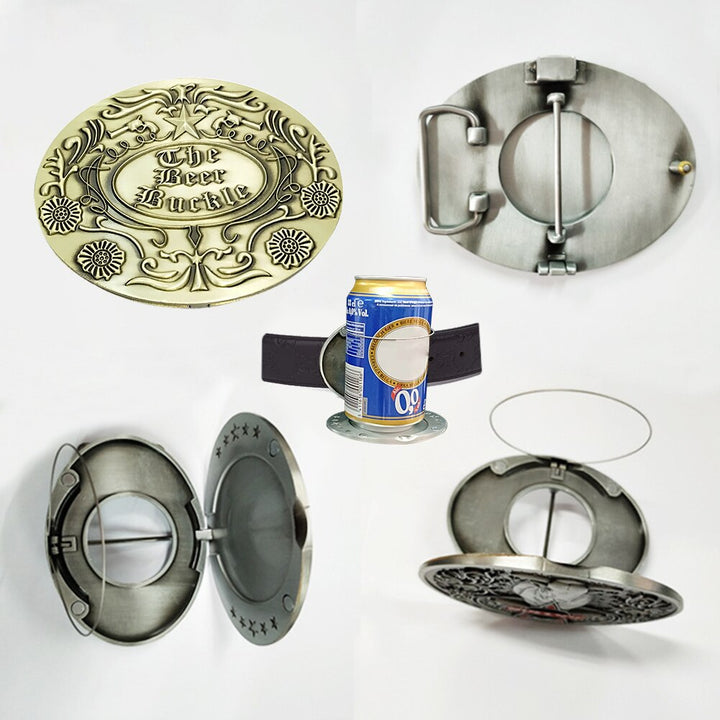 Unisex accessory: hands-free belt buckle for carrying beverages on the go.