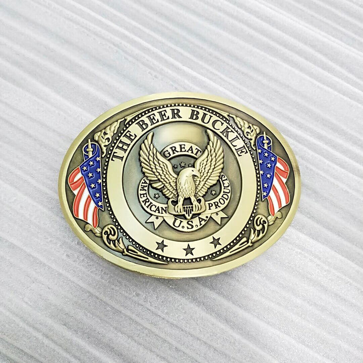 A unique novelty gift: hands-free belt buckle beverage holder, black.