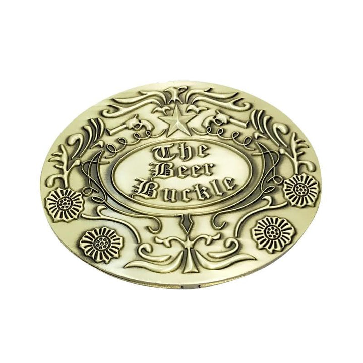 Novelty gift: a convenient hands-free beverage holder belt buckle accessory.