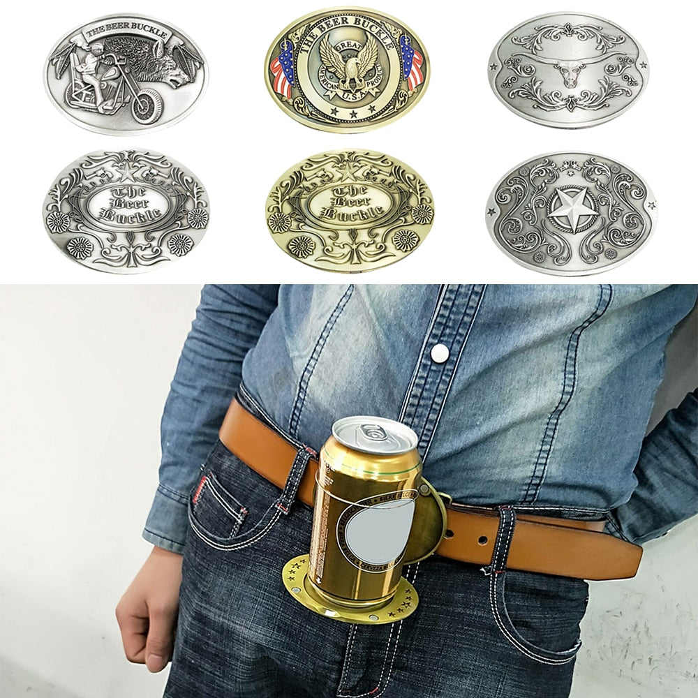 Party accessory: innovative belt buckle designed to hold your drink securely.