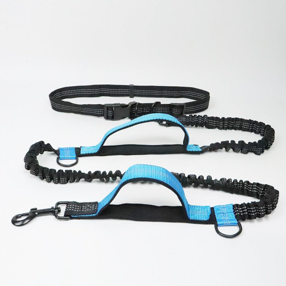 Person running with a dog using the black unisex hands-free dog lead, great for active pet owners.