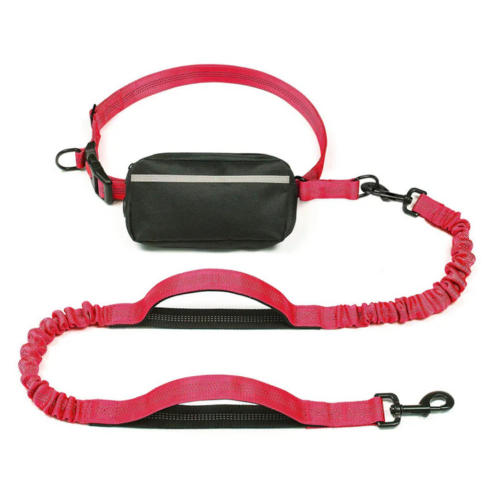 Hands-free dog leash with spacious fanny pack, suitable for all dog sizes and activities