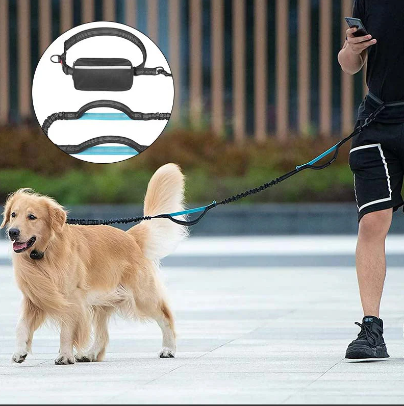 Ergonomic hands-free dog leash with fanny pack for comfortable walking and running