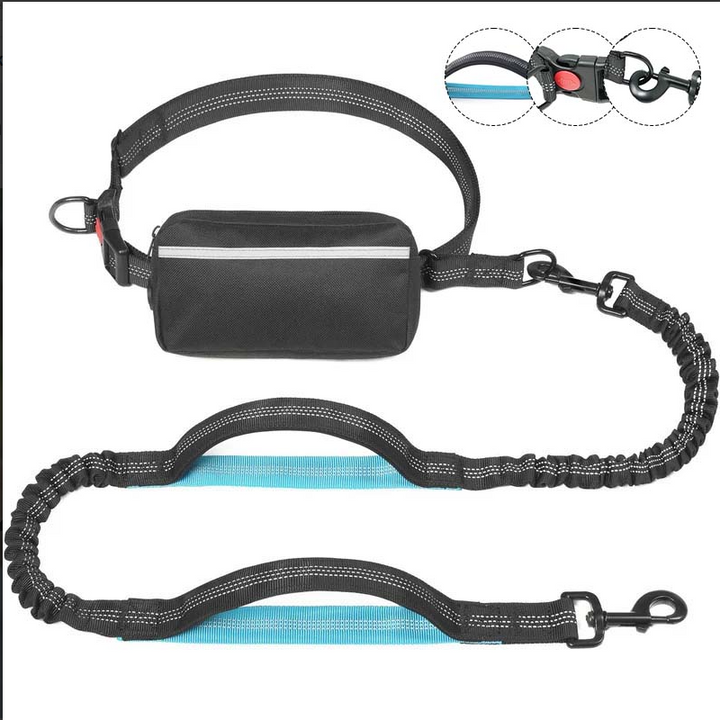 Hands-free dog leash and fanny pack combo, shock-absorbing design for safe dog walking