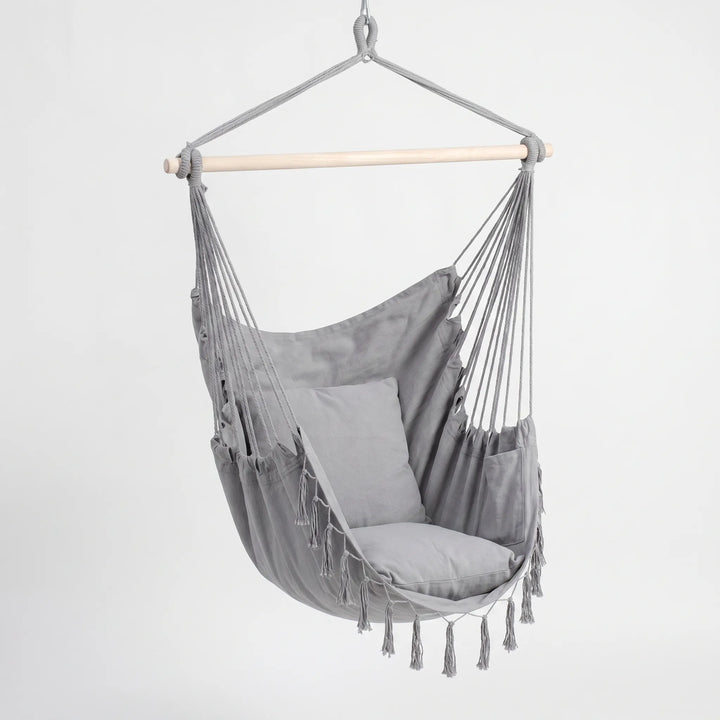 Versatile hanging hammock chair. Indoor/outdoor swing chair for ultimate relaxation, a chic piece of home decor.