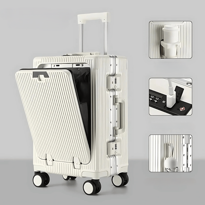 Effortless travel with this hardshell carry-on, a smart cabin bag with USB charging capability.