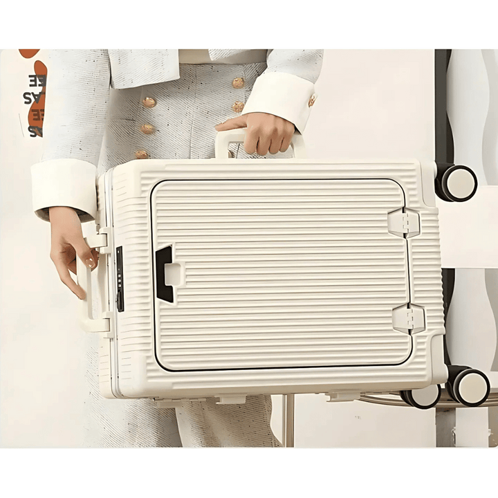 Compact cabin bag, hardshell, ideal for airline carry-on, with smart tech features for travelers.