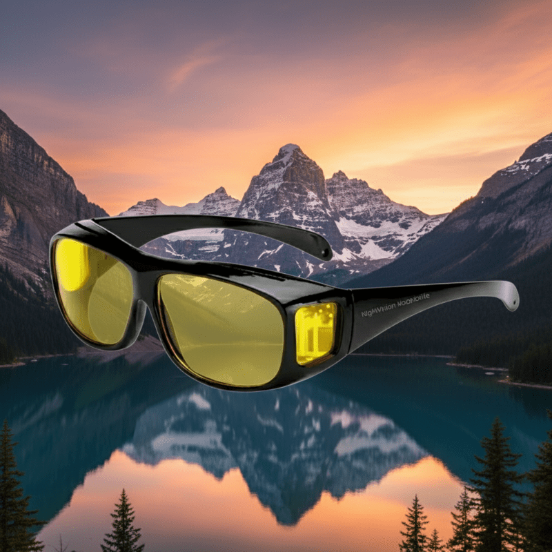 Unisex HD night vision driving glasses with anti-glare yellow lenses for safe night driving & road safety.