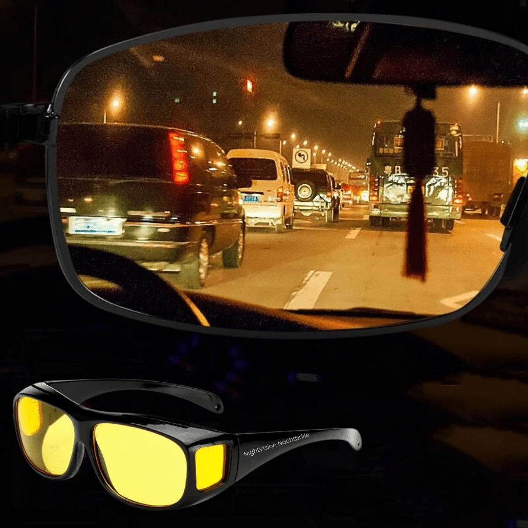Yellow-tinted HD night vision glasses, essential eyewear for safe driving in low light, fog, or rain.