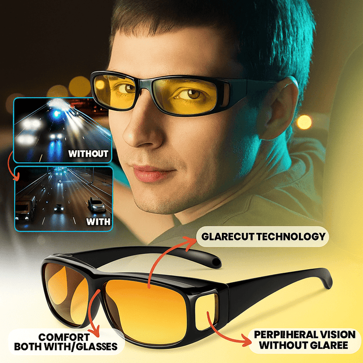 Night driving glasses featuring anti-glare HD lenses, a vision aid for enhanced road safety & clarity.