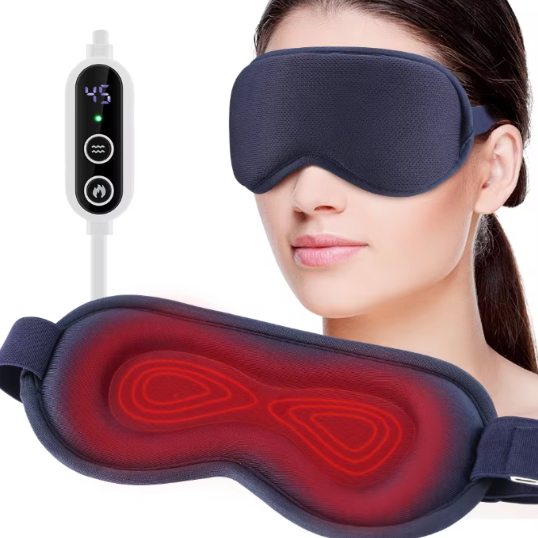 Rechargeable heated eye massager for stress, migraine & eye strain relief. Promotes relaxation & self-care.