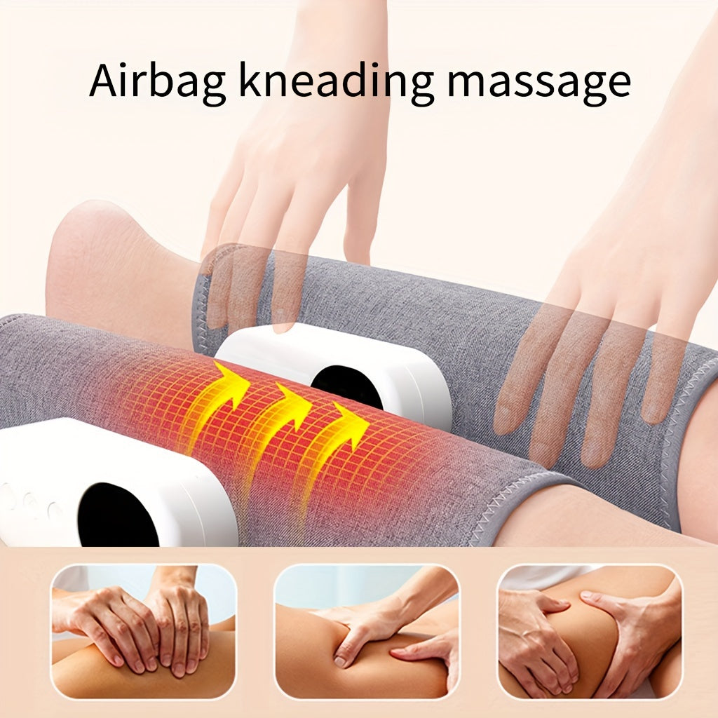 Wireless rechargeable leg massager with heat for soothing pain relief & therapy.