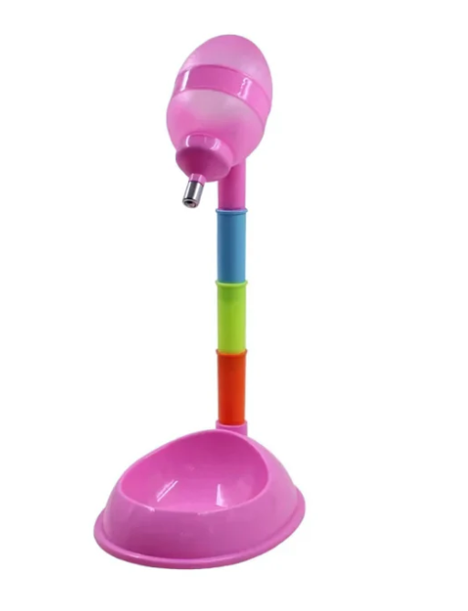 Side view of modern pet accessories: height-adjustable pet water and food bowls for pets