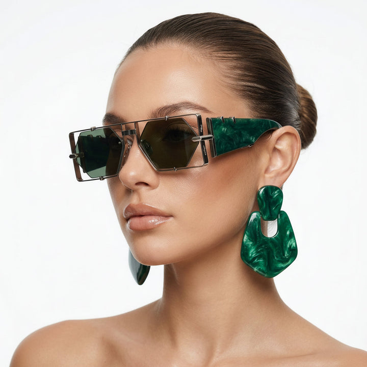 Accentuate your style with unisex hexagon alloy frame sunglasses, offering robust UV400.