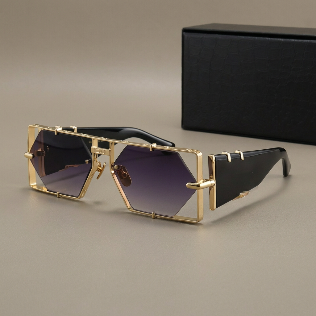 Trendsetting unisex hexagon sunglasses with alloy frame, ideal for summer & travel. UV400.