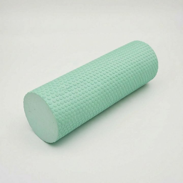 Fitness foam roller for muscle soreness relief. High-density design ideal for post-workout recovery & stretching.