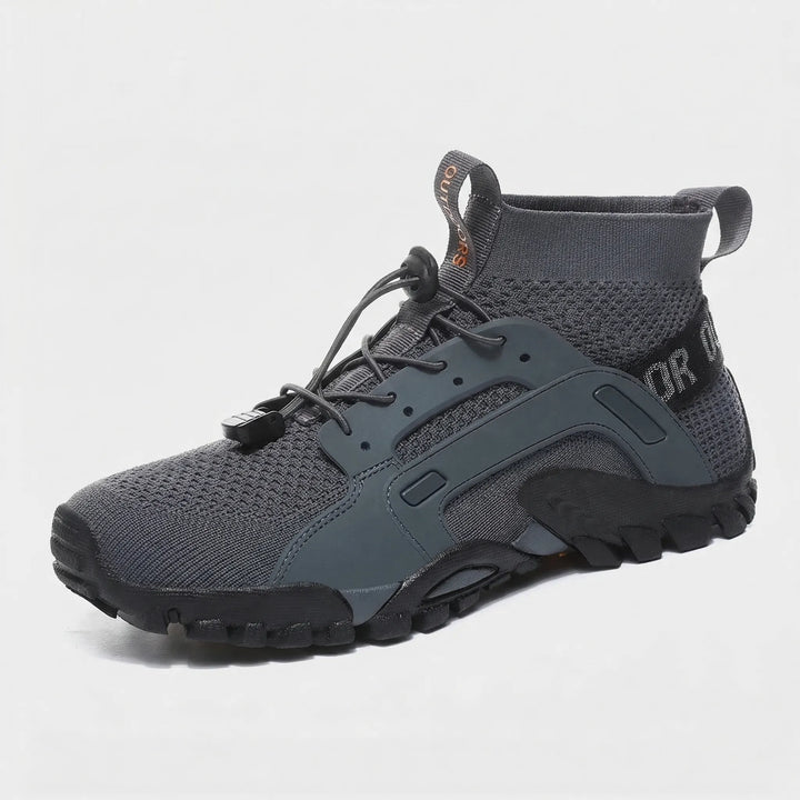 Stylish unisex high-top trail shoes, designed for all-terrain comfort & support on hiking trails and outdoor adventures.
