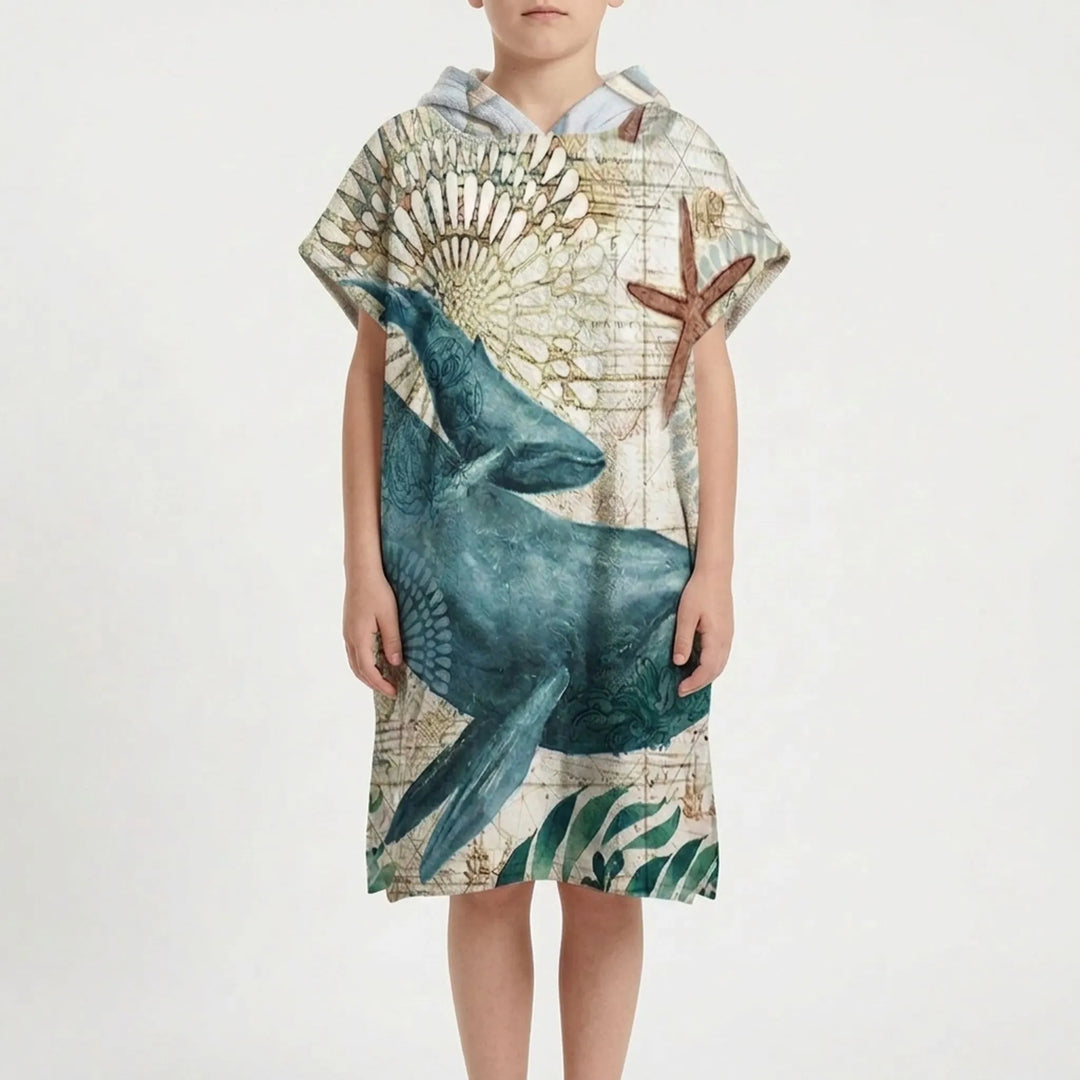 Octopus print hooded changing poncho, a must-have beach accessory for any swimmer.