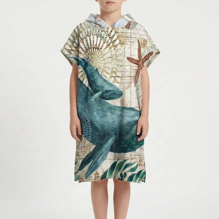 Octopus print hooded changing poncho, a must-have beach accessory for any swimmer.