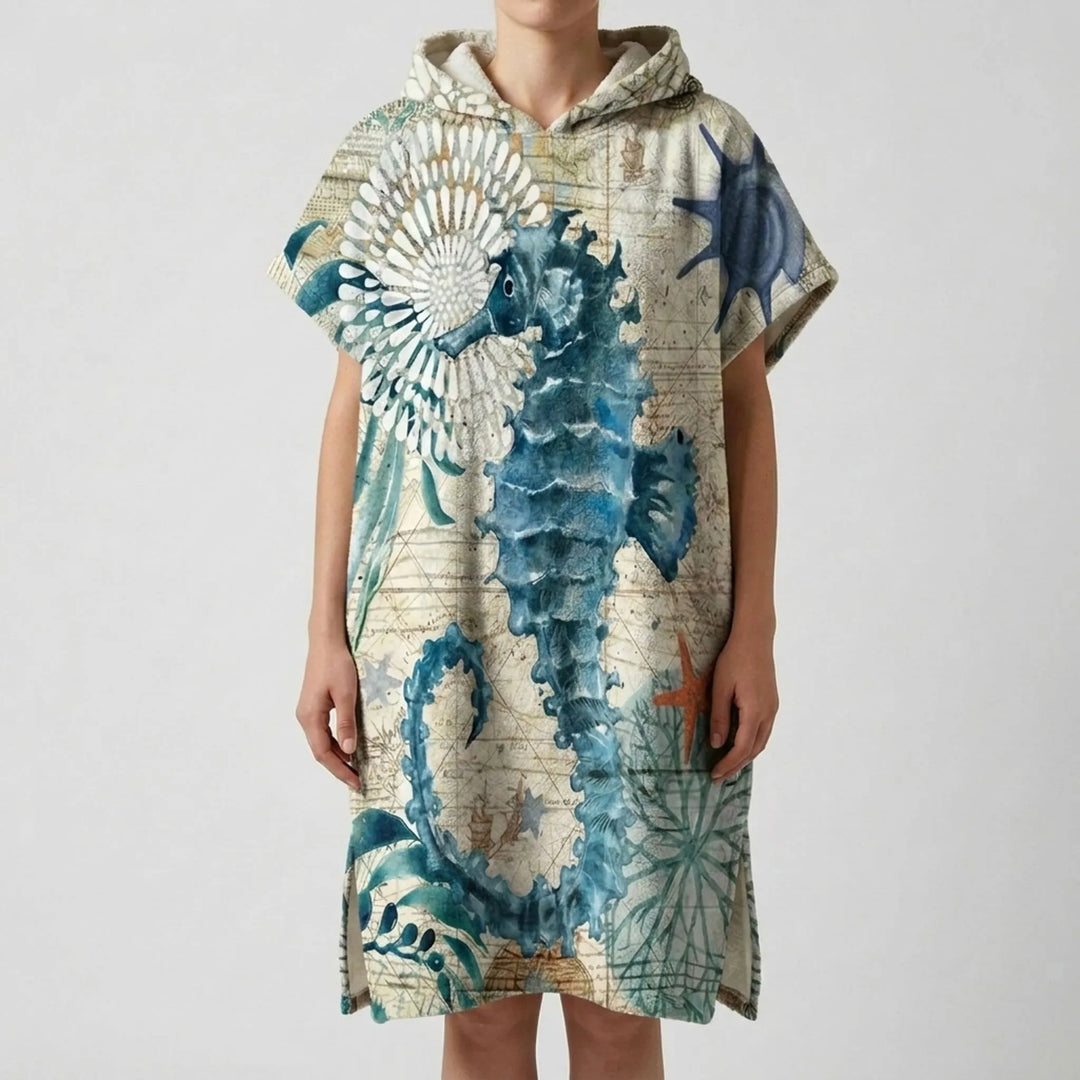 Absorbent hooded changing poncho, ideal for discreet changing and quick warmth after swimming.