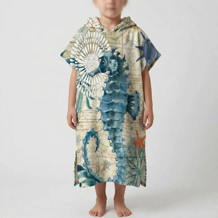 Stylish quick-dry swim poncho with a hood, featuring a nautical octopus design for beach lovers.